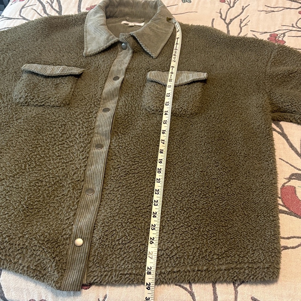 Pink Rose Olive Green Sherpa Button-Front Jacket